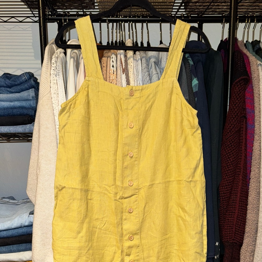 MATE the label, yellow linen button up midi dress, Medium